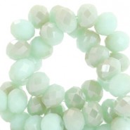 Faceted glass beads 8x6 mm rondelle Velvet mint green-half champagne half pearl shine coating